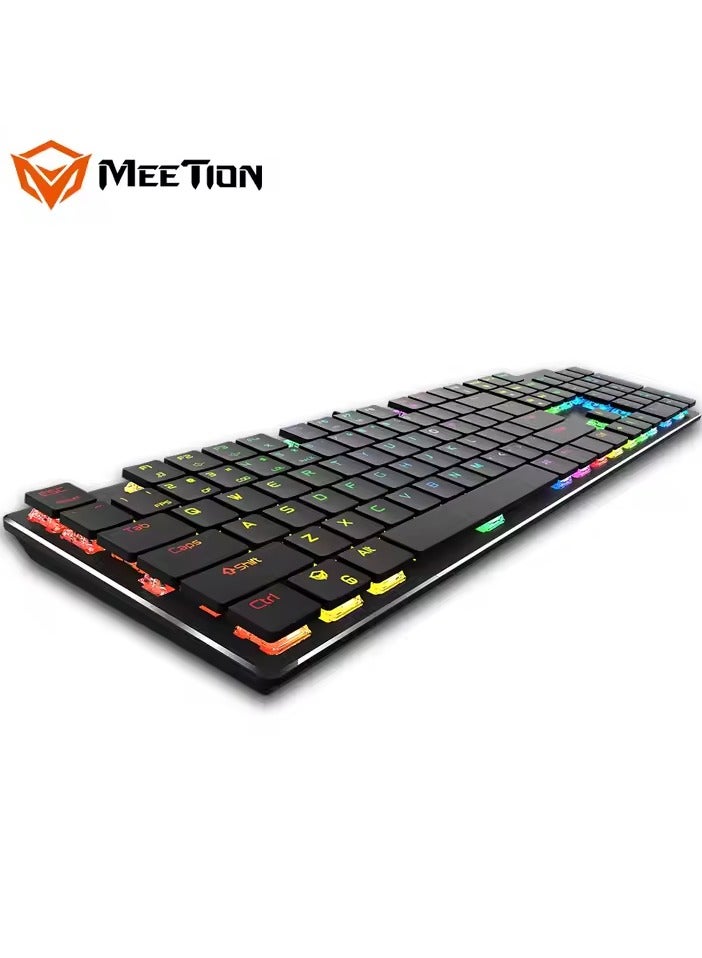 ميشين لوحة مفاتيح ميكانيكية MEETION MK80 فائقة النحافة بإضاءة خلفية RGB ومفاتيح كاملة مضادة للظلال وأغطية مفاتيح شيكولاتة فائقة النحافة ومفتاح أزرق ميكانيكي مطلي بالذهب ومنفذ USB أفضل لوحة مفاتيح للألعاب باللون الأسود - Image 1
