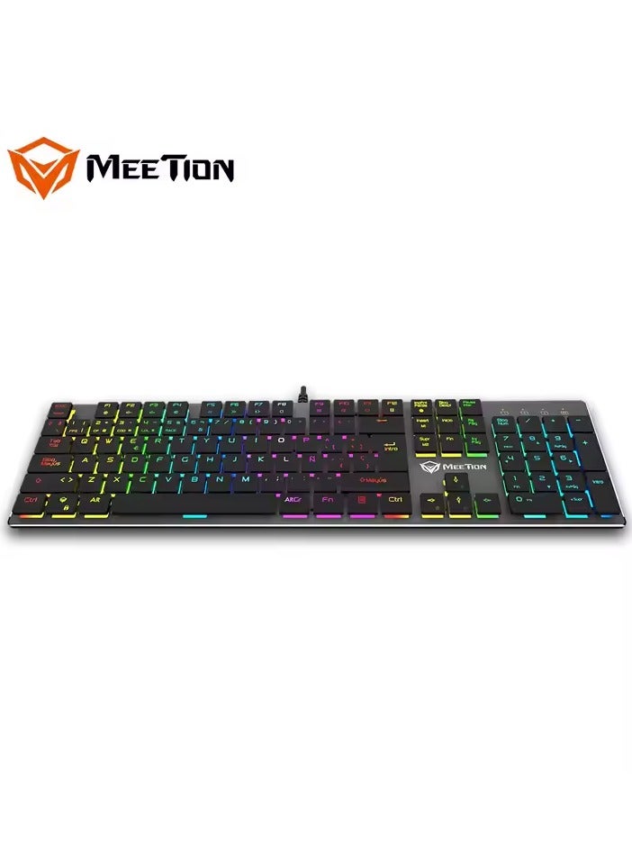 ميشين لوحة مفاتيح ميكانيكية MEETION MK80 فائقة النحافة بإضاءة خلفية RGB ومفاتيح كاملة مضادة للظلال وأغطية مفاتيح شيكولاتة فائقة النحافة ومفتاح أزرق ميكانيكي مطلي بالذهب ومنفذ USB أفضل لوحة مفاتيح للألعاب باللون الأسود - Image 2