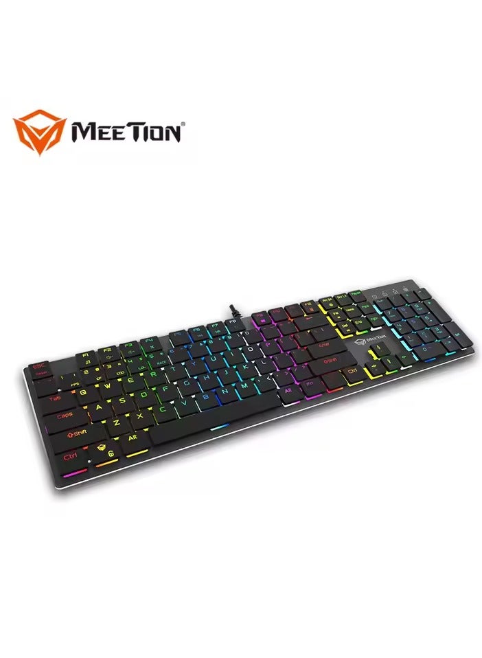 ميشين لوحة مفاتيح ميكانيكية MEETION MK80 فائقة النحافة بإضاءة خلفية RGB ومفاتيح كاملة مضادة للظلال وأغطية مفاتيح شيكولاتة فائقة النحافة ومفتاح أزرق ميكانيكي مطلي بالذهب ومنفذ USB أفضل لوحة مفاتيح للألعاب باللون الأسود - Image 3
