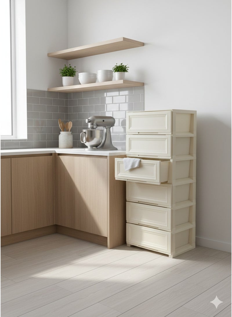 المفرج خزانة أدراج تخزين بلاستيكية من المفرج، متعددة الأغراض لتنظيم المنزل، لون لؤلؤي، 6 أدراج، 56×41×131 سم، سهلة التركيب - Image 3