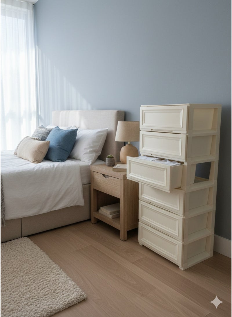 المفرج خزانة أدراج تخزين بلاستيكية من المفرج، متعددة الأغراض لتنظيم المنزل، لون لؤلؤي، 6 أدراج، 56×41×131 سم، سهلة التركيب - Image 2