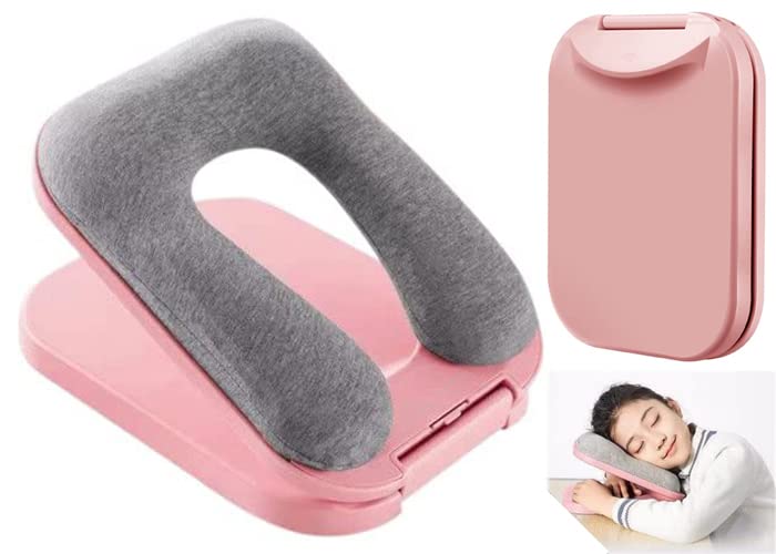 Styxon Nap Pillow - Foldable U-Shaped Artifact Office Desk for Students Lunch Break Adult Nap Pillow Lunch Break Pillow for Sleeping Pillow for Airplanes, Train, Car, Office, Outdoor | Pink - Image 1