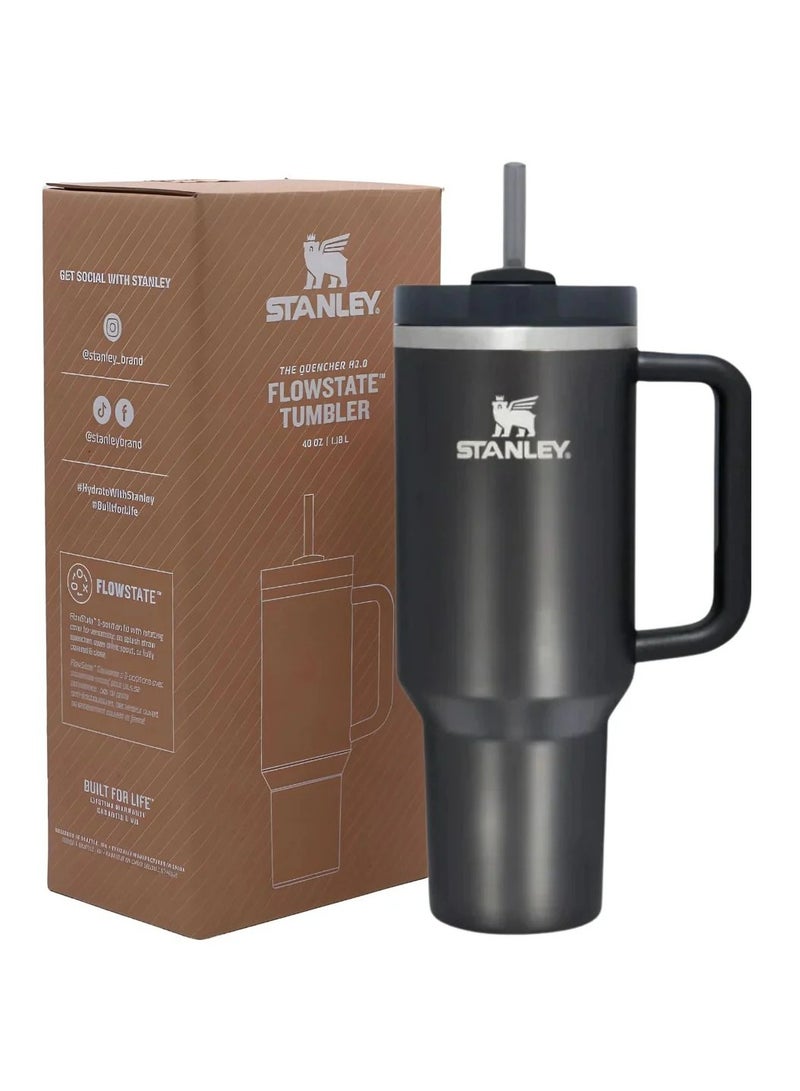 Stanley Quencher H2.0 FlowState Vacuum Insulated Tumbler – 40oz Black Stainless Steel Travel Mug with Leakproof Lid & Straw, Double-Walled Thermal Design Keeps Drinks Cold for 24 Hours & Hot for 7 Hours, Durable, Portable, Eco-Friendly Hydration Solution for Travel, Work, Gym, and Outdoor Use  - Image 2