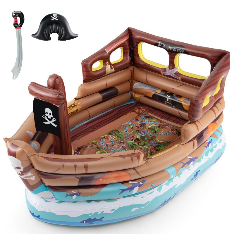 Goplus Inflatable Pirate Ship Blow up Playscape with Built in Motor Inflatable Toy Sword Pirate HatKids Toddlers Playhouse for Indoor Outdoor Backyard - Image 2
