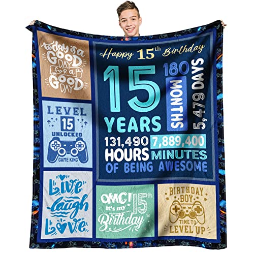SIKLTY Gifts for 15 Year Old Boys, 15 Years Old Boy Birthday Gift Ideas, Best Present for 15 Year Old Boy, 15th Birthday Decorations for Boys Throw Blanket 60 x 50 Inch - Image 1