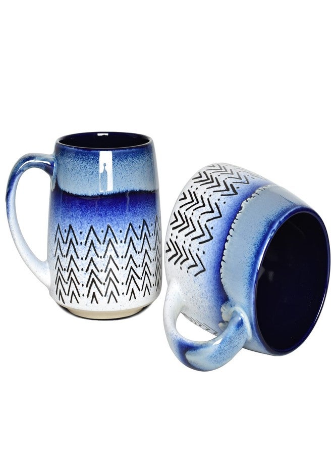 Bosmarlin Large Ceramic Coffee Mug Set of 2, 16 Oz, Blue Big Stoneware Tea Cup for Office and Home, Dishwasher and Microwave Safe (Blue, 2) - Image 1