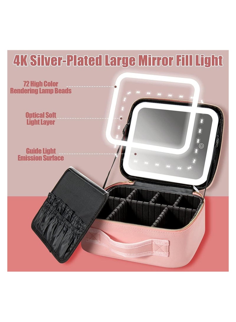 GGEROU حقيبة مكياج للسفر مع مرآة مضيئة بثلاثة ألوان قابلة للتعديل للسطوع باللون الوردي - Image 5