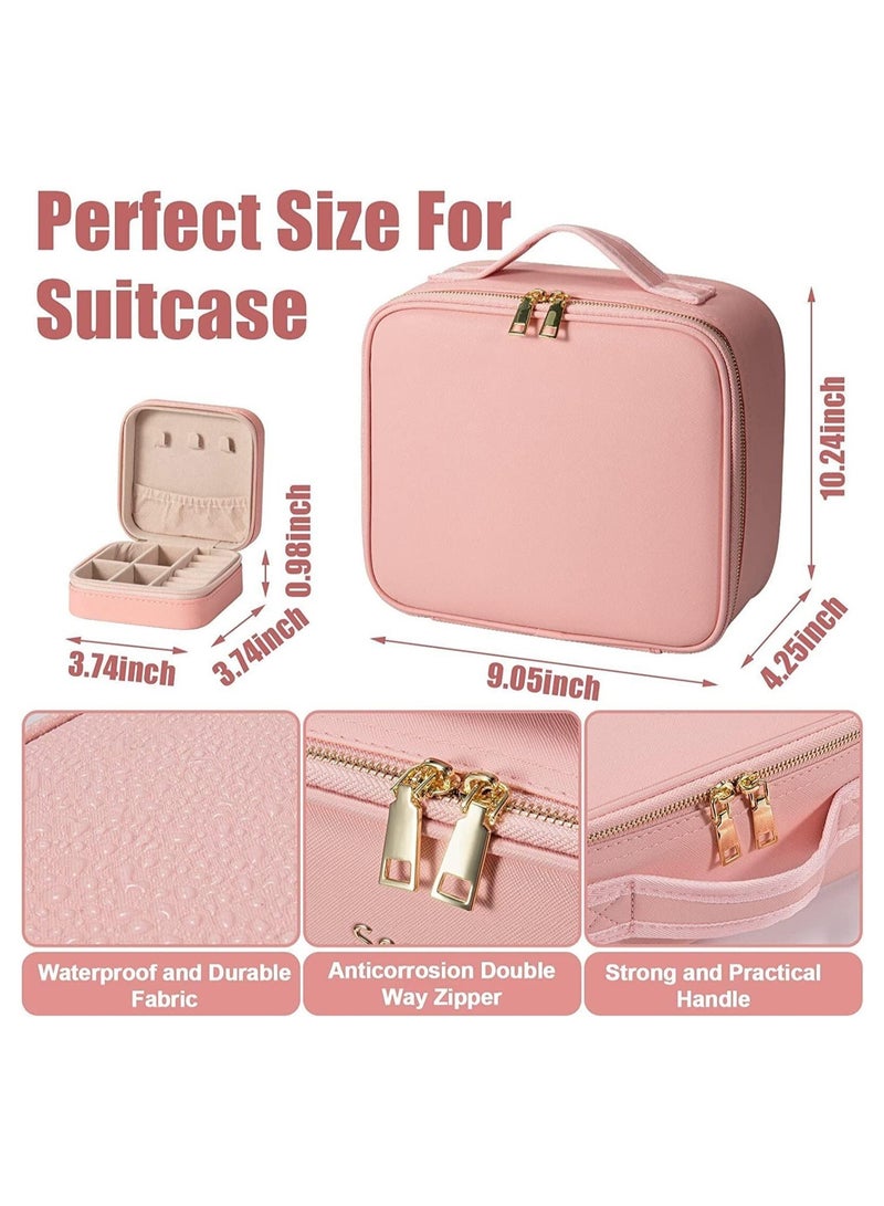 GGEROU حقيبة مكياج للسفر مع مرآة مضيئة بثلاثة ألوان قابلة للتعديل للسطوع باللون الوردي - Image 2