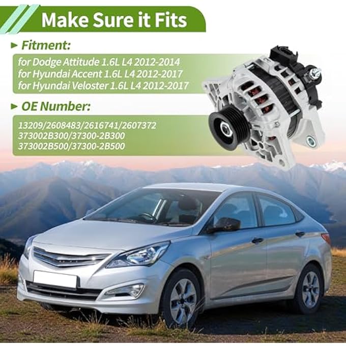 HOPESPANNER Car Alternator for Hyundai Accent 2012-2017 High Performance 90A 12V 1 Piece No. 373002B300 - Image 2