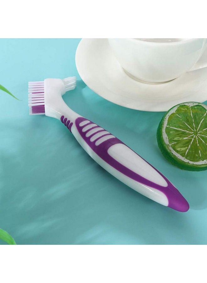 CHICIRIS - Denture Brush, Comfortable Lightweight Double-Sided Toothbrush, Purple 2Pcs Ergonomical Effective for Home Travel - Image 1