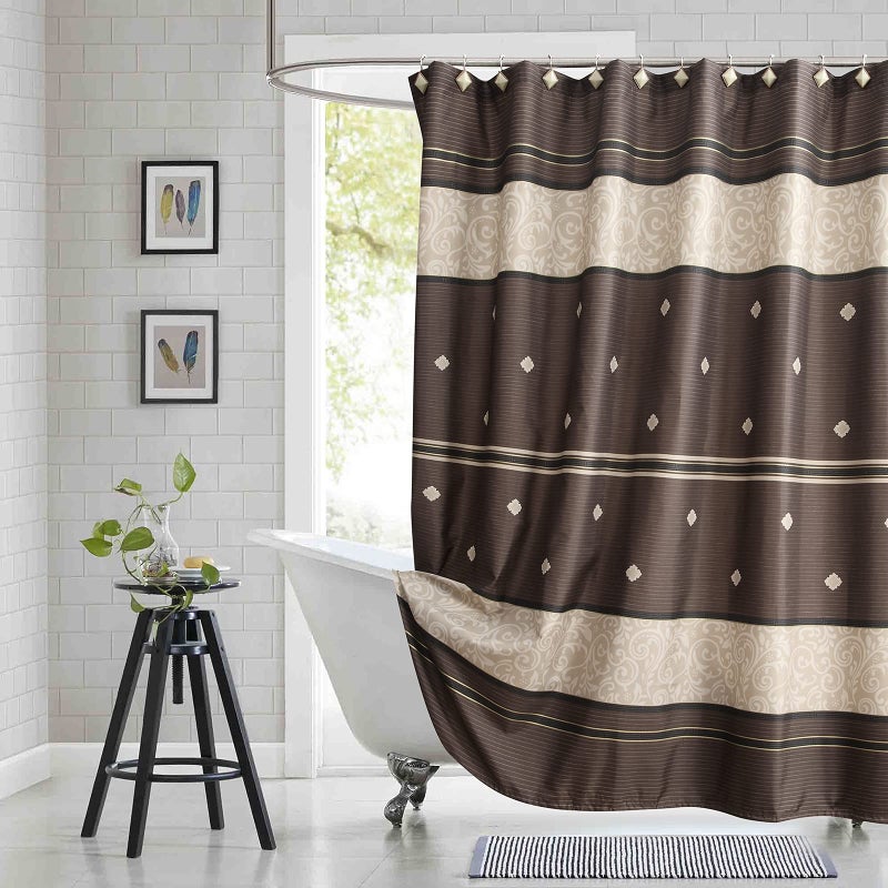 BESTRIPES Fabric Shower Curtain, Brown Shower Curtain, Brown Tan Striped Pattern Shower Curtains for Bathroom, Modern Decorative Bathroom Curtains - 72" W x 72" H - Image 1