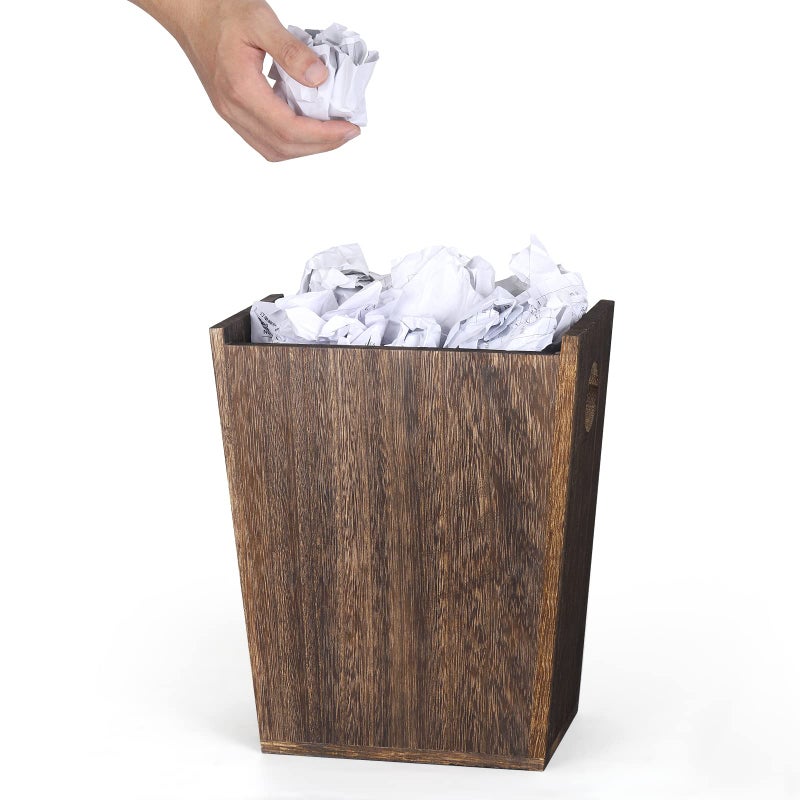 ETELI Wood Trash Can Wastebasket Small Rectangular Farmhouse Rustic Garbage Bin with Handles for Bedroom, Bathroom, Kitchen, Office, Brown - Image 4
