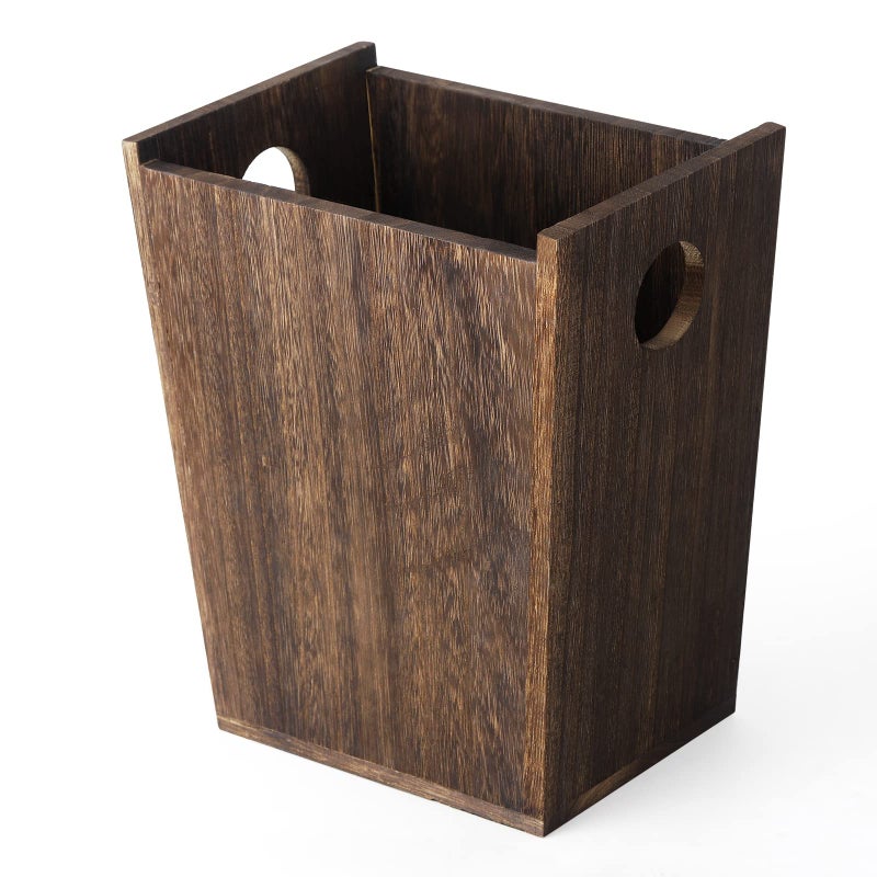 ETELI Wood Trash Can Wastebasket Small Rectangular Farmhouse Rustic Garbage Bin with Handles for Bedroom, Bathroom, Kitchen, Office, Brown - Image 1
