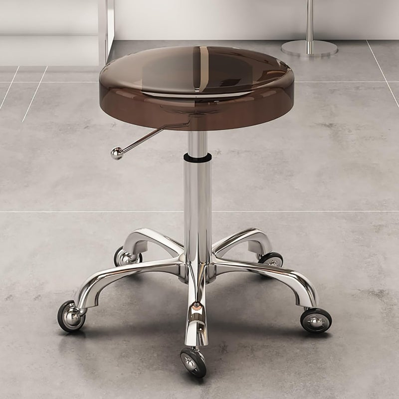 Adjustable Acrylic Rolling Stool, Swivel Chair On Wheels for Salon, Medical Office, Spa, Kitchen, Tattoo Work - Height 42-55cm, Green Color Brown a 42-51cm/17-20 - Image 1