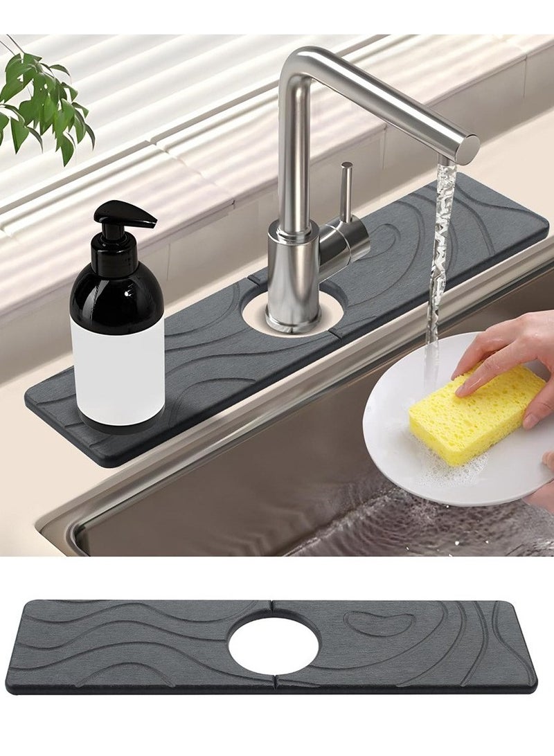Bukela Diatomite Faucet Mat - Fast Drying Sink Splash Guard Water Absorbing Stone Sink Tray, Instant Faucet Mat for Kitchen & Bathroom Counter to Prevent Moisture Buildup(45*10*0.9cm) - Image 1