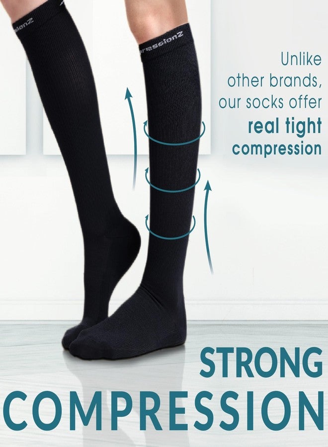 كومبريشنز جوارب ضغط CompressionZ 30-40 مم زئبق للنساء والرجال | جوارب داعمة تصل إلى الركبة، مثالية للسفر والممرضات والرياضيين، لون أسود، مقاس كبير - Image 2