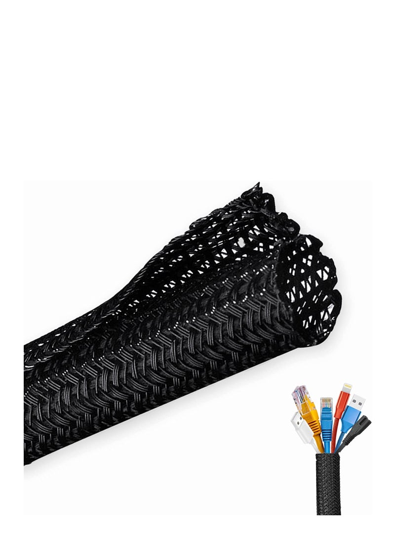 SYOSI Cable Tidy Sleeve, 3m Cable Management Tube for PC/TV, Diameter 13-14mm, Self Adhesive Protector Wire Tidy Organiser for Home, Office Protector Animal from Chewing Cords Black - Image 1