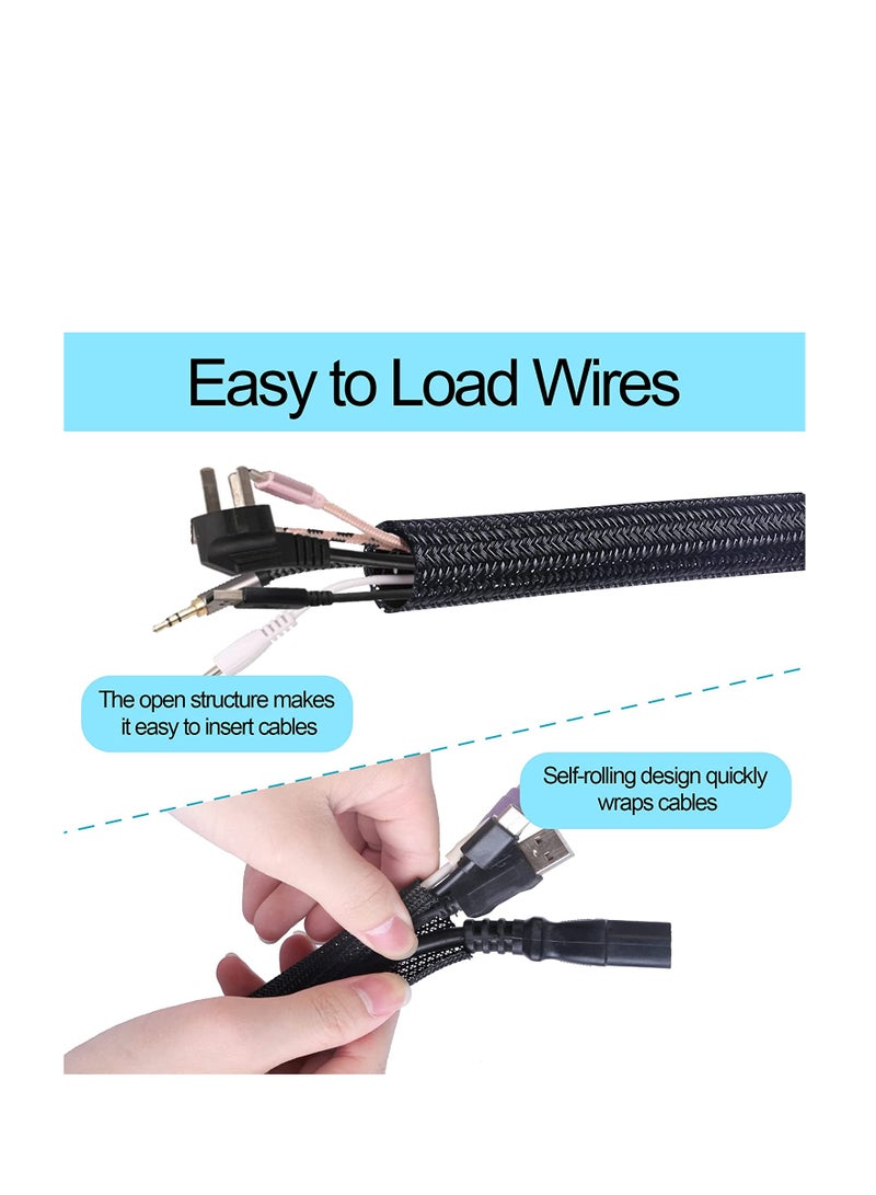 SYOSI Cable Tidy Sleeve, 3m Cable Management Tube for PC/TV, Diameter 13-14mm, Self Adhesive Protector Wire Tidy Organiser for Home, Office Protector Animal from Chewing Cords Black - Image 3