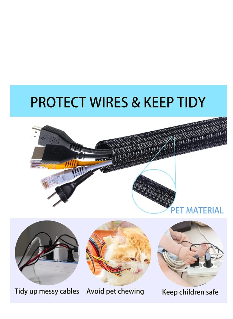 SYOSI Cable Tidy Sleeve, 3m Cable Management Tube for PC/TV, Diameter 13-14mm, Self Adhesive Protector Wire Tidy Organiser for Home, Office Protector Animal from Chewing Cords Black - Image 4