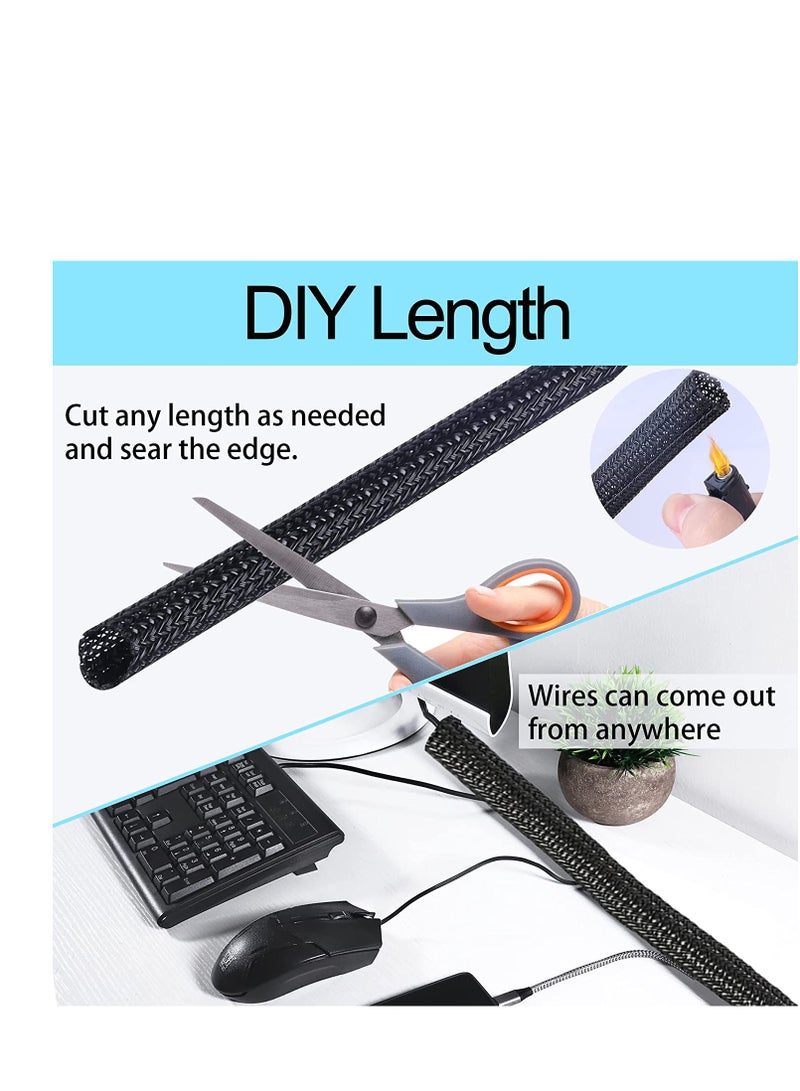 SYOSI Cable Tidy Sleeve, 3m Cable Management Tube for PC/TV, Diameter 13-14mm, Self Adhesive Protector Wire Tidy Organiser for Home, Office Protector Animal from Chewing Cords Black - Image 2