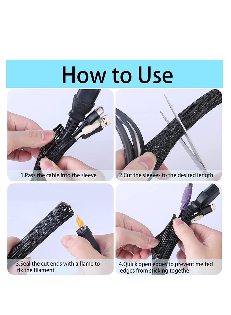 SYOSI Cable Tidy Sleeve, 3m Cable Management Tube for PC/TV, Diameter 13-14mm, Self Adhesive Protector Wire Tidy Organiser for Home, Office Protector Animal from Chewing Cords Black - Image 5