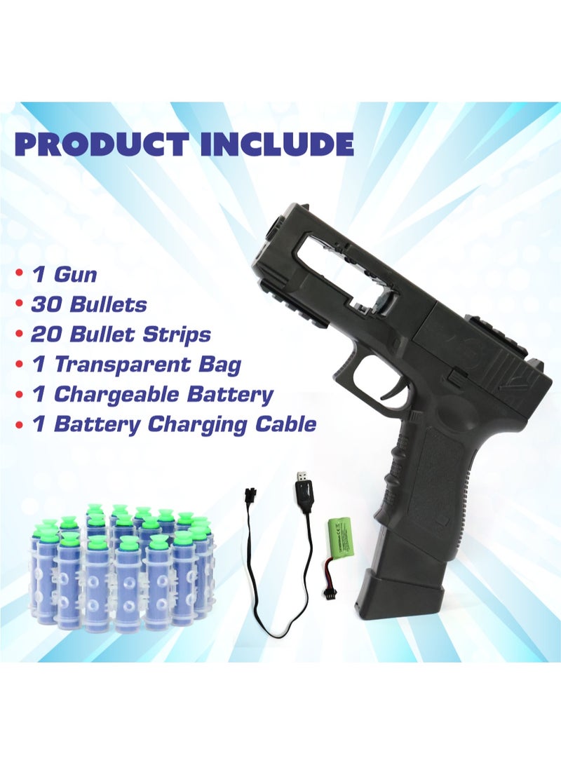 Chanak Automatic 30 rapid fire black commando dart gun, include 30 soft suction foam bullets with 20 bullet strips, rechargeable gun for kids, with carrying briefcase boys & girls above 3 years. - Image 4