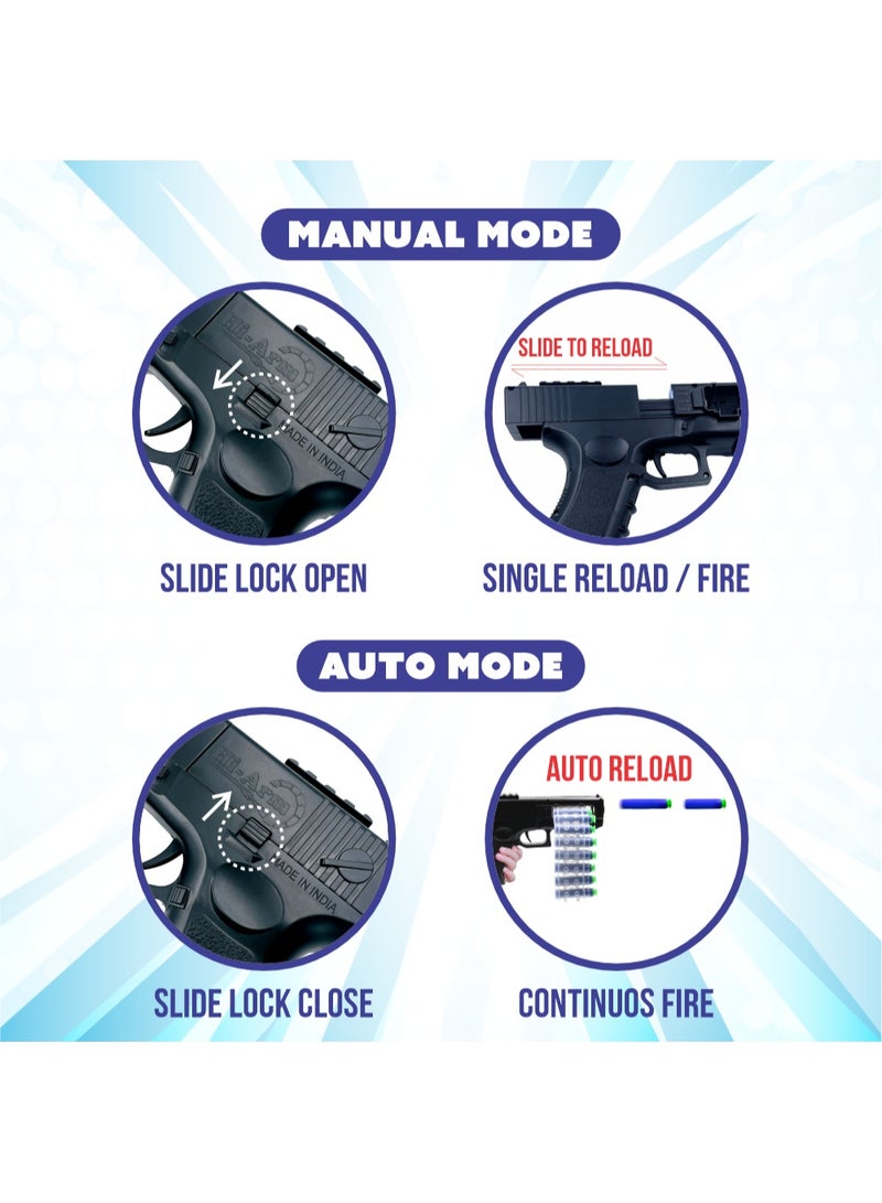 Chanak Automatic 30 rapid fire black commando dart gun, include 30 soft suction foam bullets with 20 bullet strips, rechargeable gun for kids, with carrying briefcase boys & girls above 3 years. - Image 5
