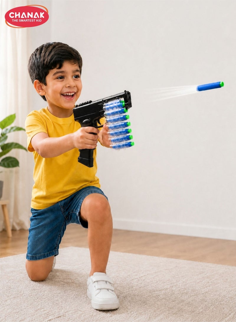 Chanak Automatic 30 rapid fire black commando dart gun, include 30 soft suction foam bullets with 20 bullet strips, rechargeable gun for kids, with carrying briefcase boys & girls above 3 years. - Image 1