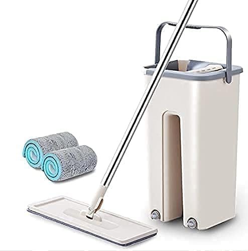 DIANTHE Mop Heavy Quality Floor Mop with Bucket Flexible Kitchen tap Flat Squeeze Cleaning Supplies 360 Flexible Mop Head2 Reusable Pads Clean Home Floor Cleaners - Image 1