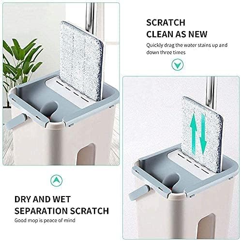 DIANTHE Mop Heavy Quality Floor Mop with Bucket Flexible Kitchen tap Flat Squeeze Cleaning Supplies 360 Flexible Mop Head2 Reusable Pads Clean Home Floor Cleaners - Image 2