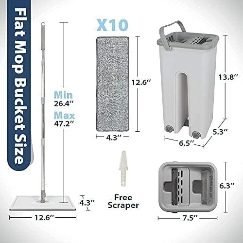 DIANTHE Mop Heavy Quality Floor Mop with Bucket Flexible Kitchen tap Flat Squeeze Cleaning Supplies 360 Flexible Mop Head2 Reusable Pads Clean Home Floor Cleaners - Image 4