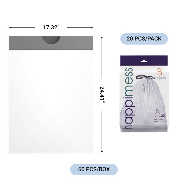 happimess HPM3000A-WHITE 7.9 Gallon Kitchen Drawstring Trash Bags, Trash Can Liner, White, 60-Count, 3-Packs of 20 Liners - Image 2