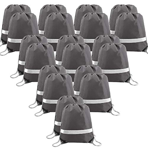 BeeGreen 20-Piece Grey Drawstring Backpacks, Reflective Cinch Sacks, DIY Blank Drawstring Bags for Women and Men, 16.5" L x 13.4" W - Image 1