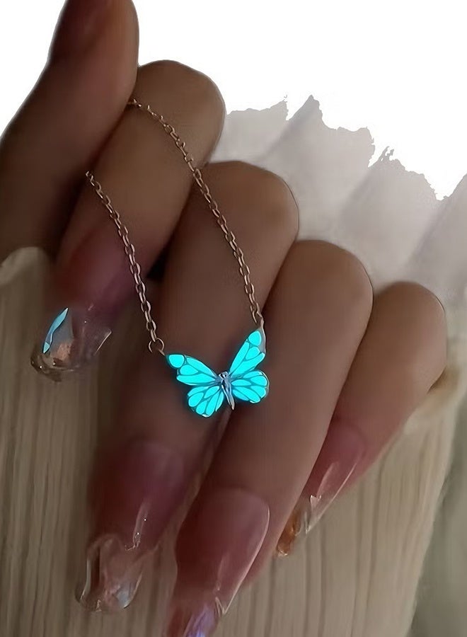 Happy D Butterfly Pendant Necklace for Women Adjustable Dark Luminous Butterfly Necklace,Friend Friendship Party Valentine's Day Mother's Day Jewelry Gift - Image 1