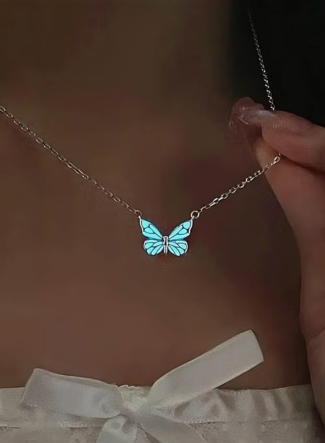 Happy D Butterfly Pendant Necklace for Women Adjustable Dark Luminous Butterfly Necklace,Friend Friendship Party Valentine's Day Mother's Day Jewelry Gift - Image 2