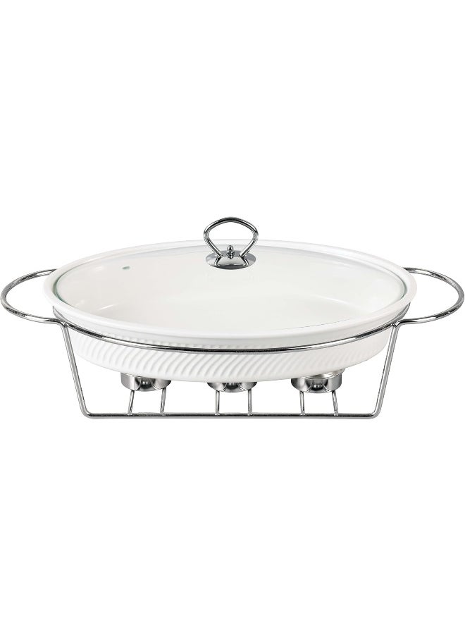 Orchid 14.5 Inch Oval Casserole With Candle Stand Ceramic Buffet Casserole Dish Ceramic Pot Chafer With Candle Holder Catering Warmer Hot Pot Soup Pot For Events Hotel Restaurant  - Image 3