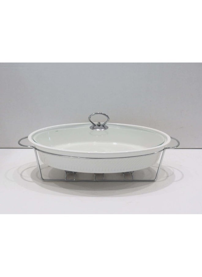 Orchid 14.5 Inch Oval Casserole With Candle Stand Ceramic Buffet Casserole Dish Ceramic Pot Chafer With Candle Holder Catering Warmer Hot Pot Soup Pot For Events Hotel Restaurant  - Image 1