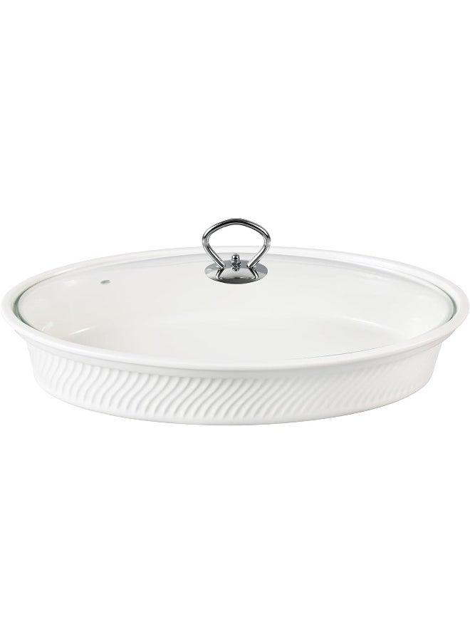 Orchid 14.5 Inch Oval Casserole With Candle Stand Ceramic Buffet Casserole Dish Ceramic Pot Chafer With Candle Holder Catering Warmer Hot Pot Soup Pot For Events Hotel Restaurant  - Image 2