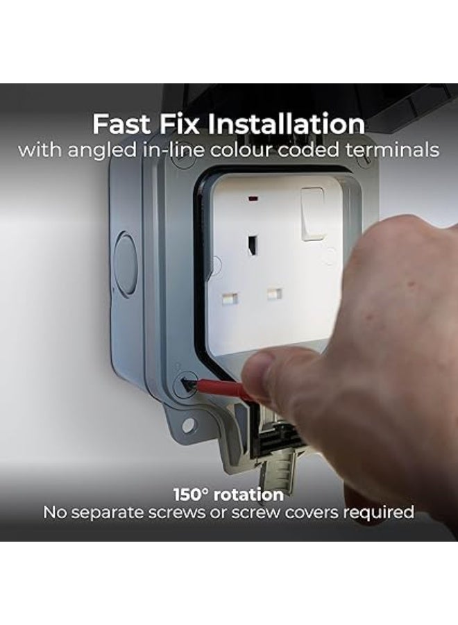 Electrical Outlet – Durable and Safe Design for Gardens, Patios, Garages, and Outdoor Areas – Secure Sealed Cover for Reliable Performance in All Weather Conditions – Elegant Grey Color, One Size, Model WP21-01 - Image 4