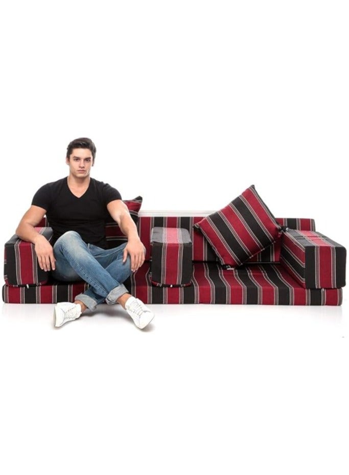 COMFY 7 PC FOLDING AUTHENTIC MAJLIS FLOOR SOFA RED & BLACK