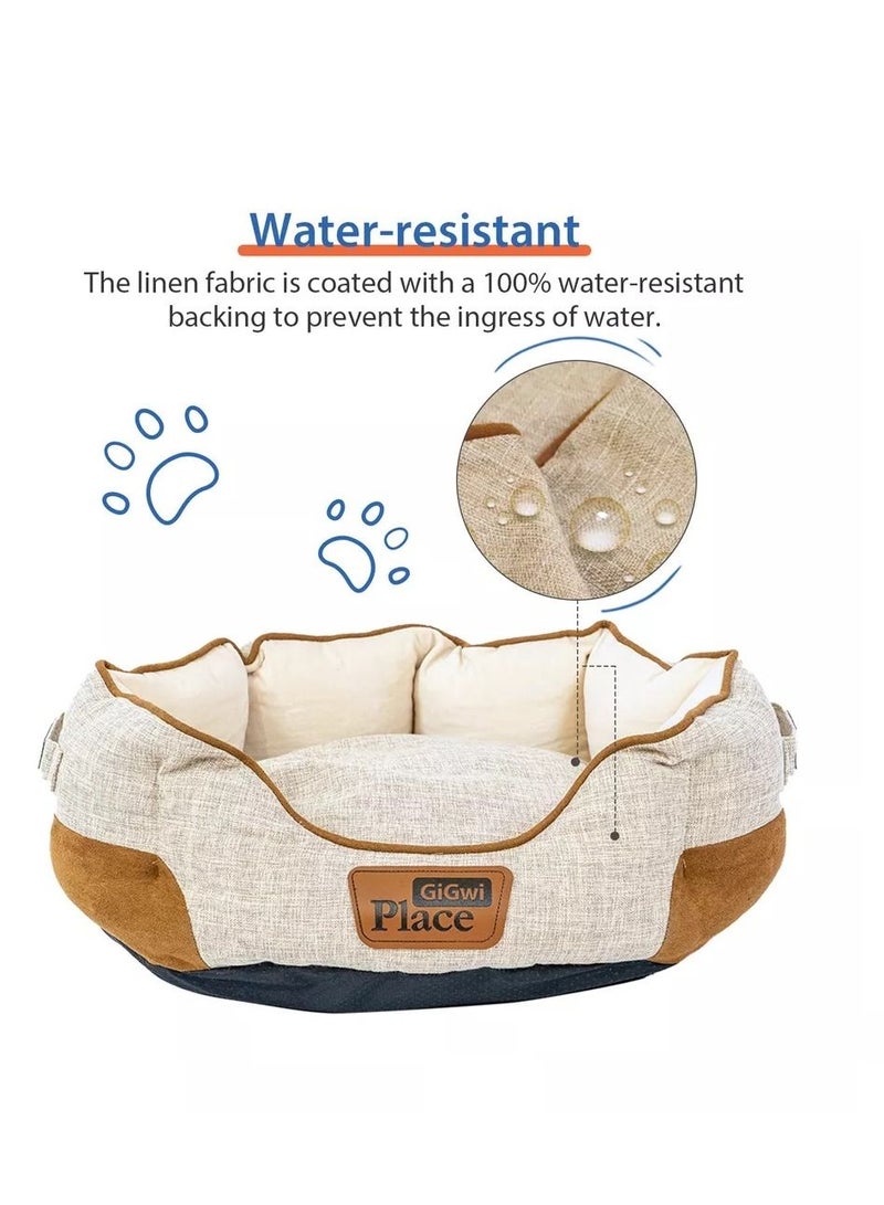 GIGWI Comfortable Luxury Faux Linen Fabric Washable Removable Cushion Dog Bed Round Multicolor - Image 2