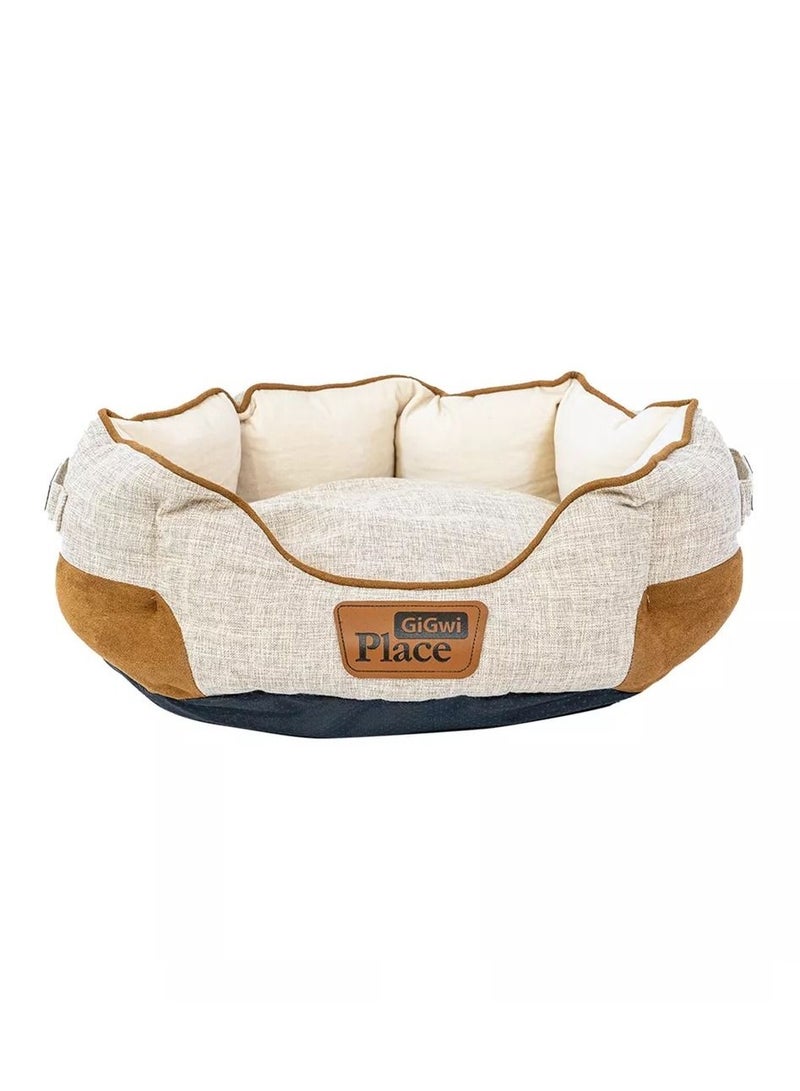 GIGWI Comfortable Luxury Faux Linen Fabric Washable Removable Cushion Dog Bed Round Multicolor - Image 1