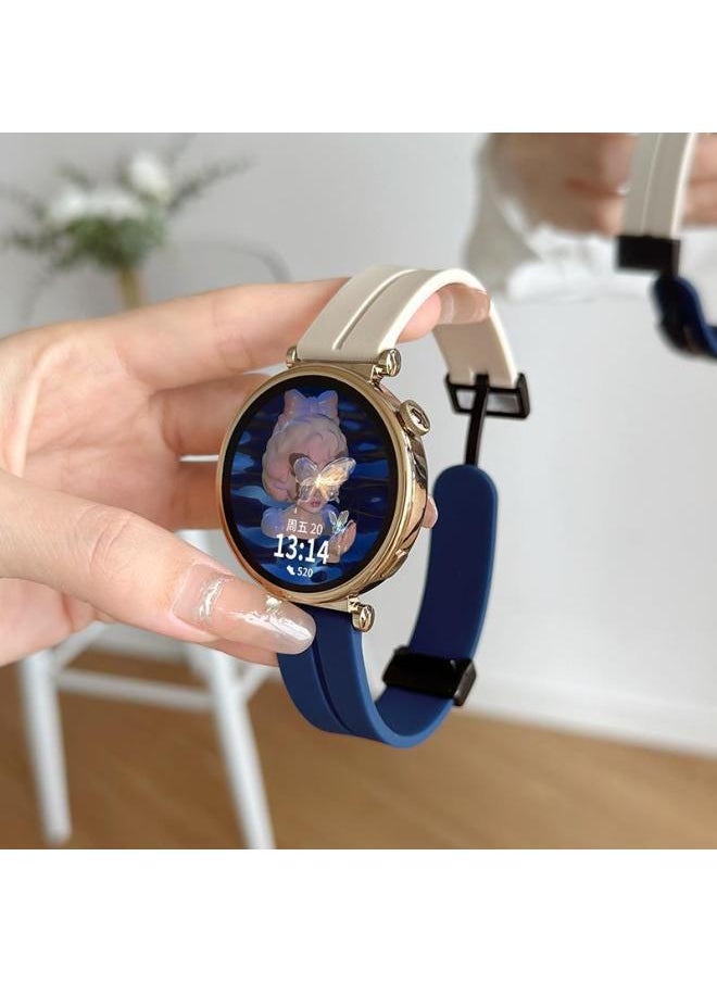 Generic For Huawei Gt4/Gt3 Strap Gt5 Silicone Magnetic Smart Watch Watch4pro Watch Strap Watchgt-Color:Apricot And Dark Blue, Take One Shot And Two; Two Sets - Suitable For Huawei Gt2/watch2 [dial 42mm]  - Image 1