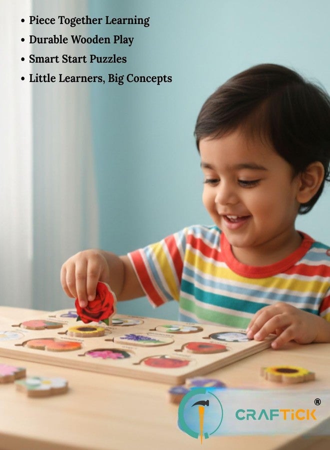 Craftick® Wooden Flowers Puzzle for Child, Wooden Toy Flowers Shape Matching Puzzle Games with Board Games | Kids Baby Toys | Early Learning Educational Toys Puzzle for Kids 3+ Years | Return Gift - Image 4