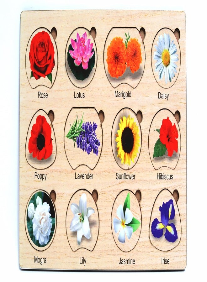 Craftick® Wooden Flowers Puzzle for Child, Wooden Toy Flowers Shape Matching Puzzle Games with Board Games | Kids Baby Toys | Early Learning Educational Toys Puzzle for Kids 3+ Years | Return Gift - Image 1