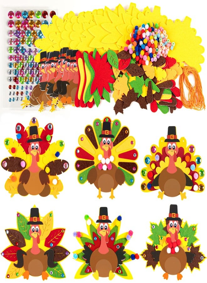 80UncleKimby 16Pcs Thanksgiving Crafts - Fall Turkey DIY Felt Art Kits Bulk for Party - Image 1