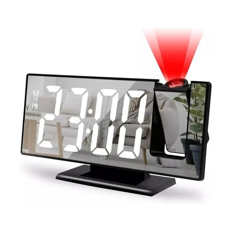 Ceiling Projection Alarm Clock, 180° Rotation, LED Brightness Adjustment, Clock + Date + Temperature + Alarm Mode, 7.8 inches, Ferrous