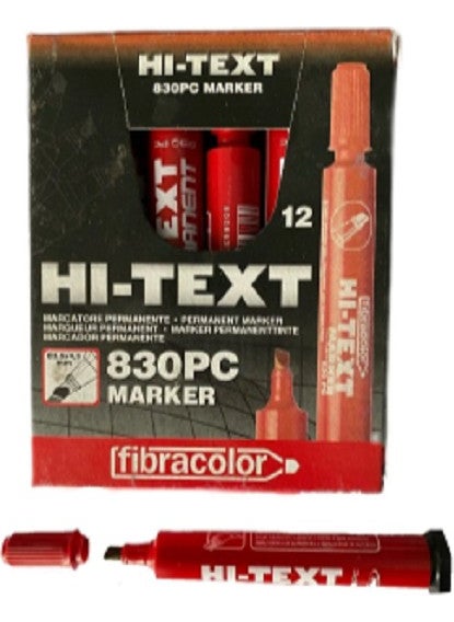 Fibracolor 12 Pack Hi-Text 830PC Permanent Marker Red 