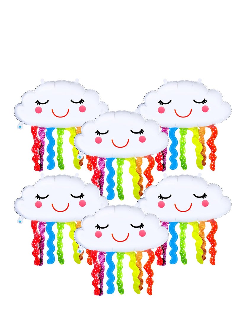 SYOSI ٦ قطع ٣٠ إنش بالونات فويل على شكل سحابة قوس قزح بالونات فويل ميلار بوجه مبتسم بالونات شريطية لزينة حفلات قوس قزح زينة حفلات عيد الميلاد وحفلات استقبال المولود - Image 1