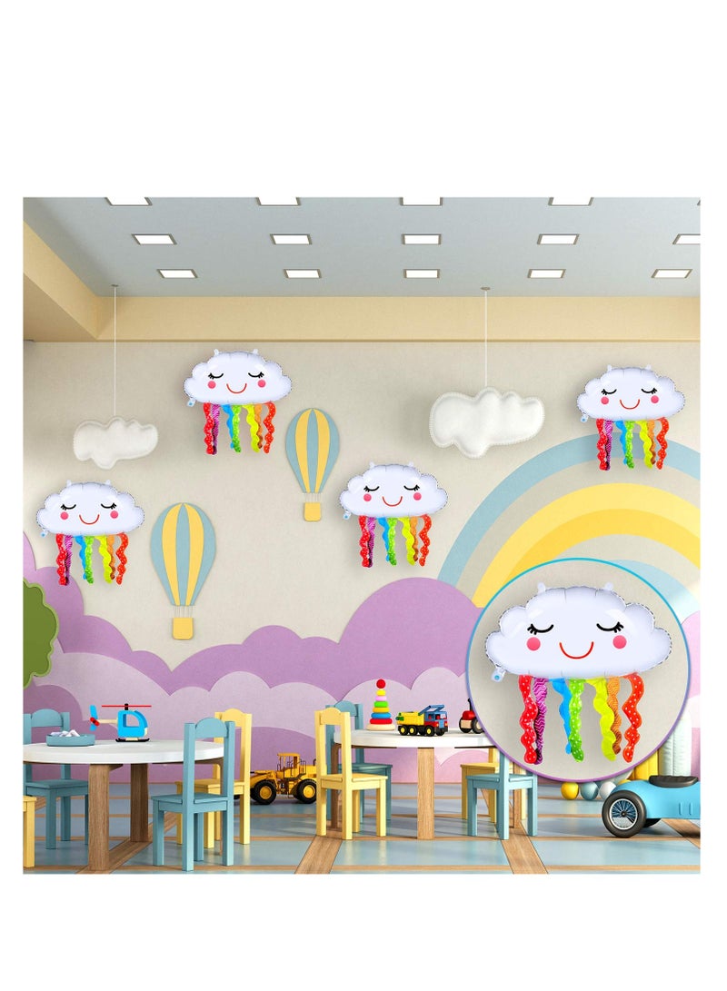 SYOSI ٦ قطع ٣٠ إنش بالونات فويل على شكل سحابة قوس قزح بالونات فويل ميلار بوجه مبتسم بالونات شريطية لزينة حفلات قوس قزح زينة حفلات عيد الميلاد وحفلات استقبال المولود - Image 4